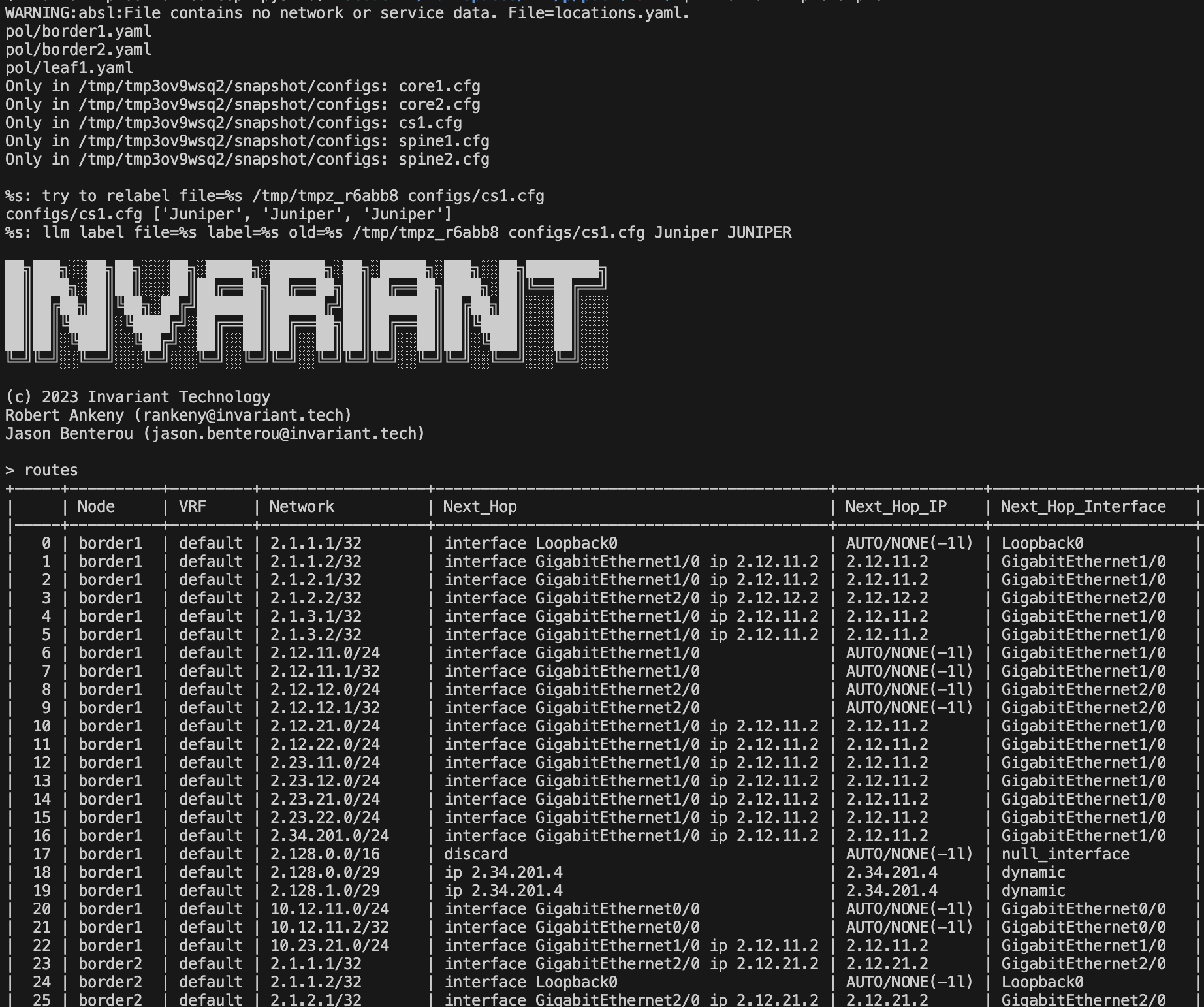 Screenshot of Invariant CLI